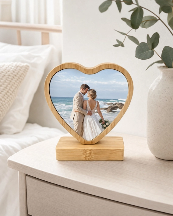 Cadre photo bambou forme cœur personnalisé Saint-Valentin - visuel exemple