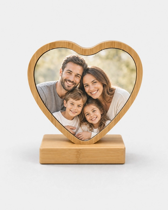 Cadre photo bambou forme cœur personnalisé famille