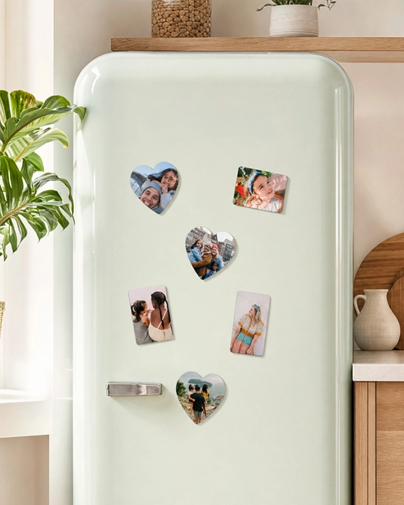 Collection de magnets photo personnalisés sur réfrigérateur magnétique