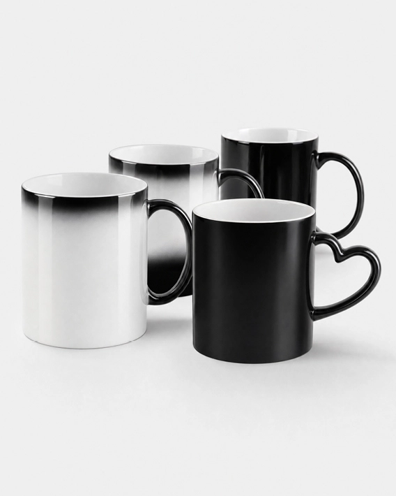 Mug magique noir personnalisé avant après chauffe