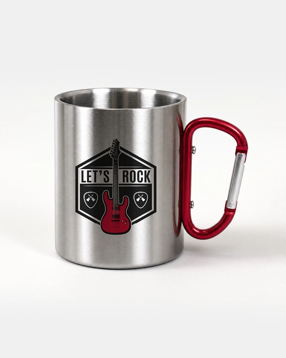 Mug inox personnalisable avec mousqueton rouge