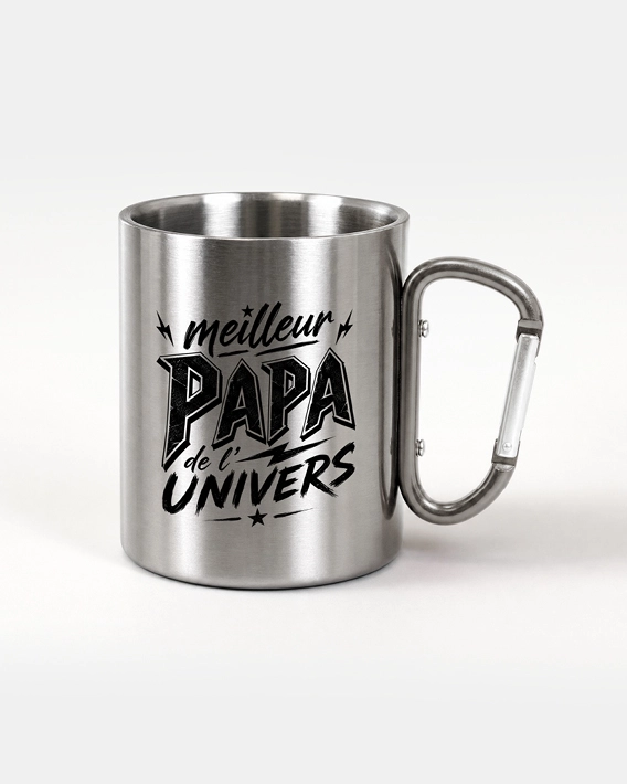 Mug inox personnalisable avec mousqueton inox