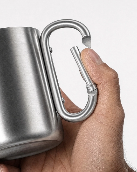 zoom mug inox personnalisable avec mousqueton inox